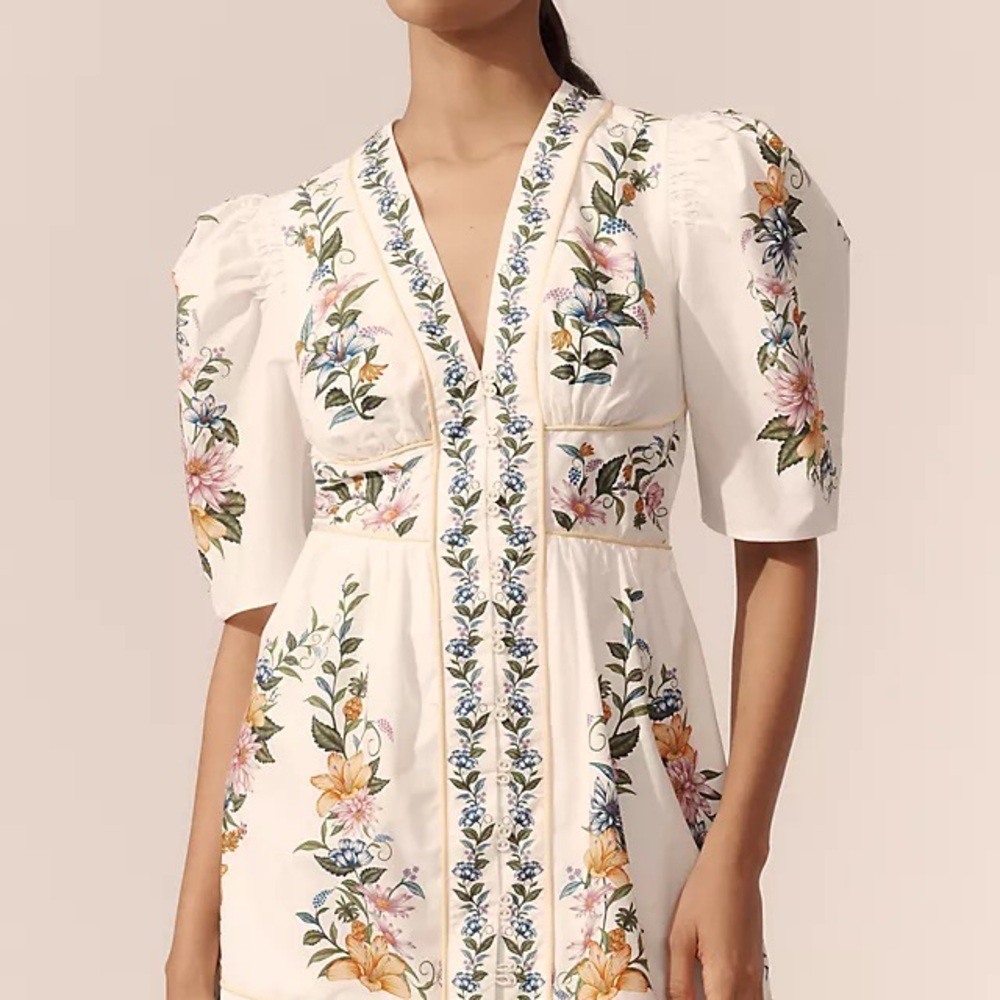 FARM Rio White Midi Dress with Floral Embroidery